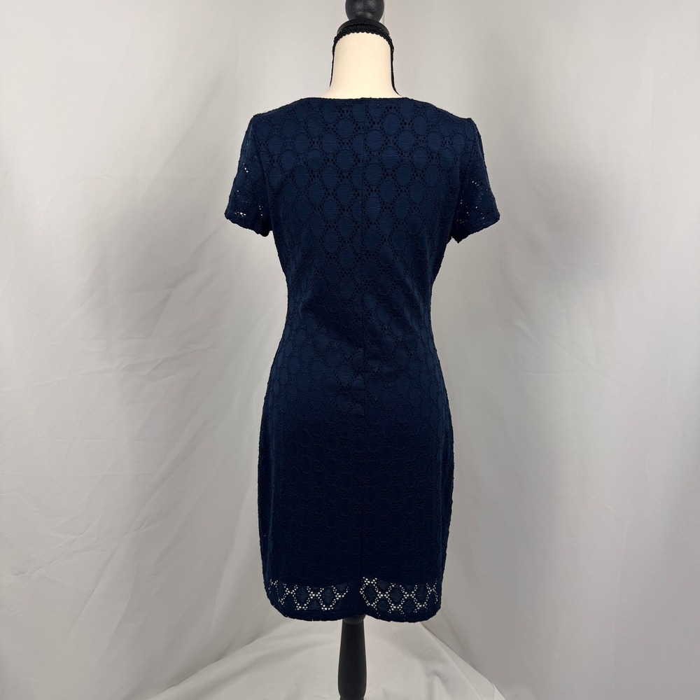 Isaac Mizrahi Lace Sheath Dress Womens Medium Navy Blue Short Sleeve - Picture 2 of 11